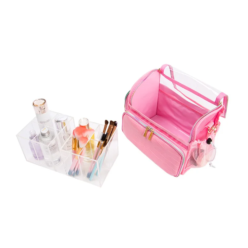 2023 New Pink Waterproof Cosmetic Holder Organizer Bag Cosmetic Brush Makeup Bag Beauty Case