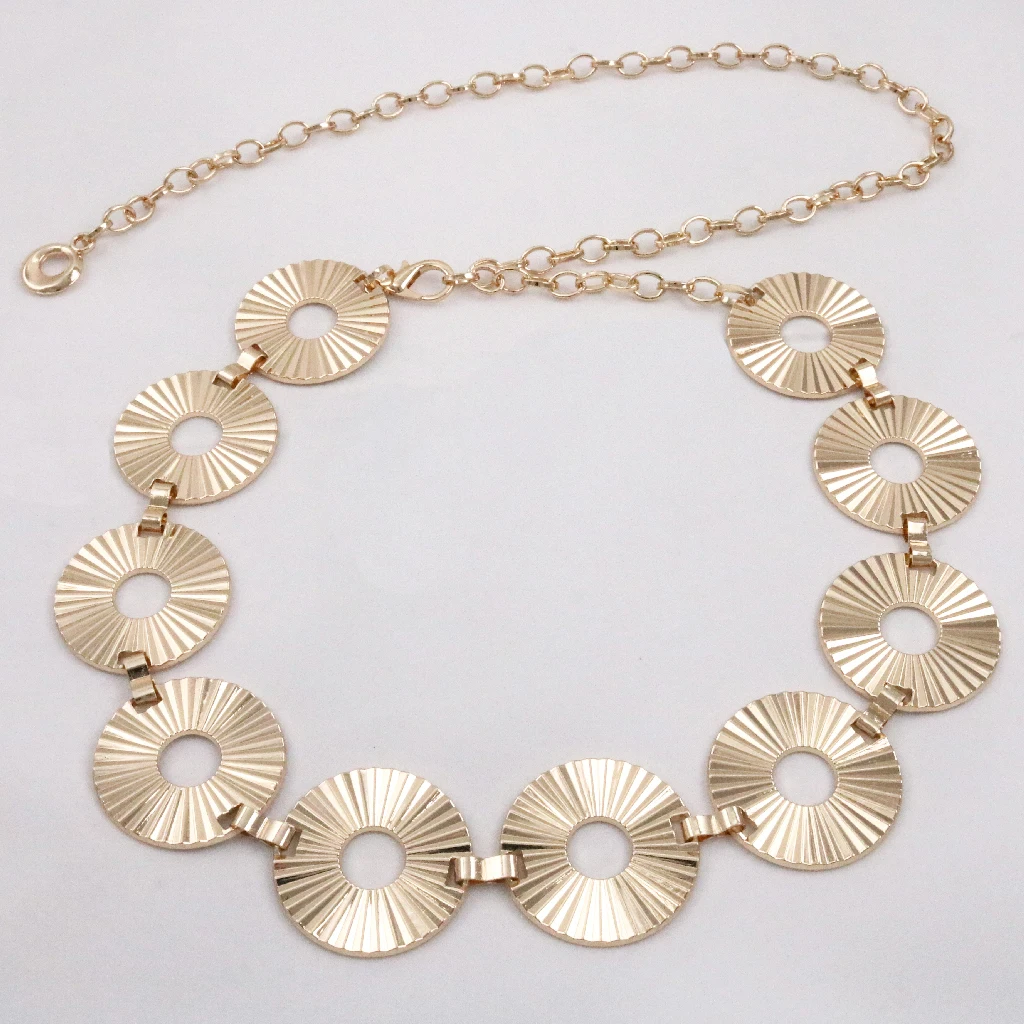 Fashion Metal Round Adjustable Beautiful Light Gold Adjustable Cowgirl Waist Coin Chain Golden Belt Cadena De Cintura
