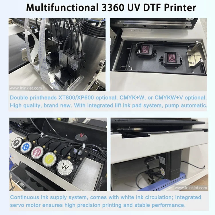 Fninkjet 3360UV планшетная печатная машина с 2 печатающими головками УФ лак DTF в 1 Многофункциональный стеклянный УФ-принтер