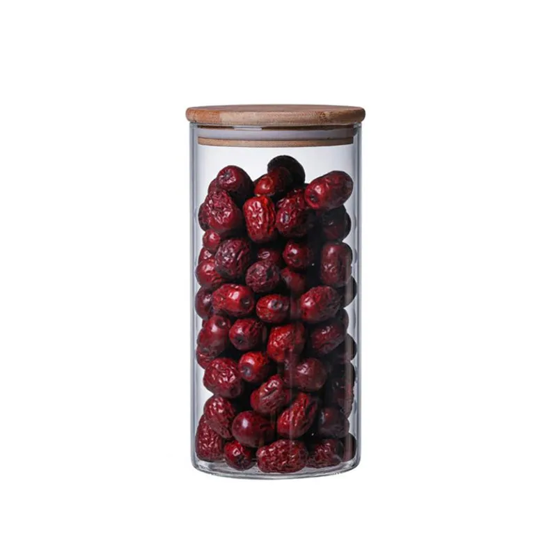 Ready To Ship 0.9L Round High Borosilicate Glass Kitchen Storage Container Jar With Bamboo Lid For Food Storage
