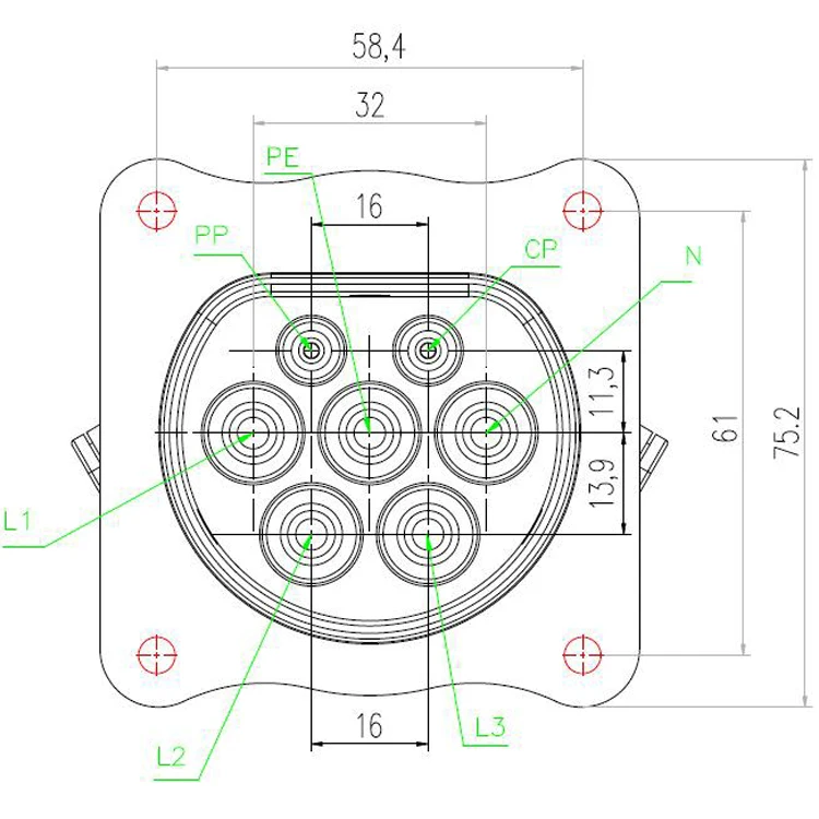 
EV Charger Inlet Female 16A Electric Car Charging Connector EVSE Type 2 Socket 