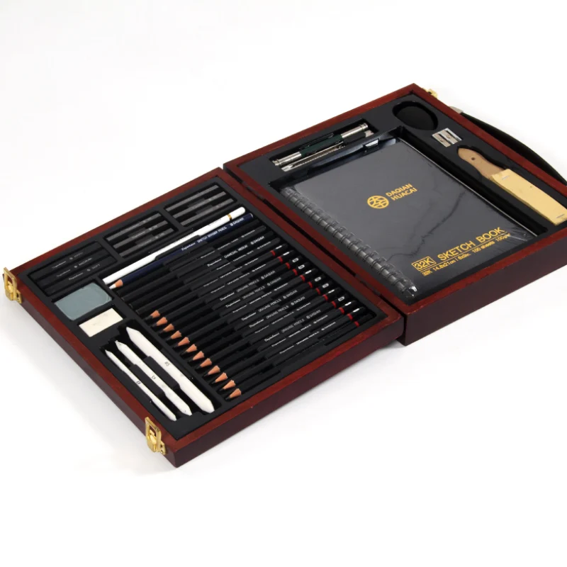 New Product Hot Sale 38pcs Deluxe Mega Sketching Pencil and Drawing Set in Wooden Box