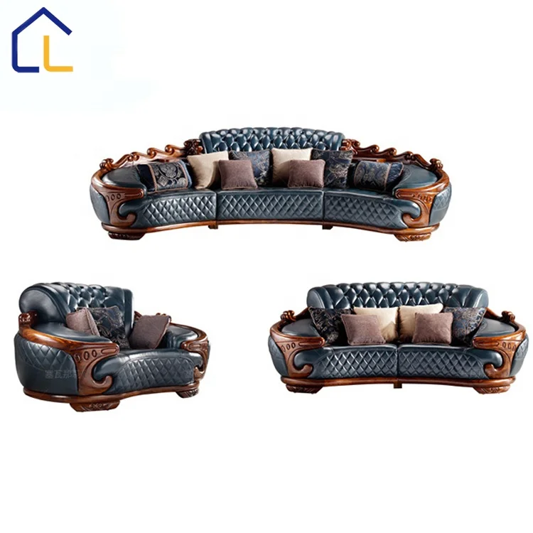 Рекомендуемый комплект диванов из натуральной кожи в королевском стиле Zebrawood Africa black wood frame