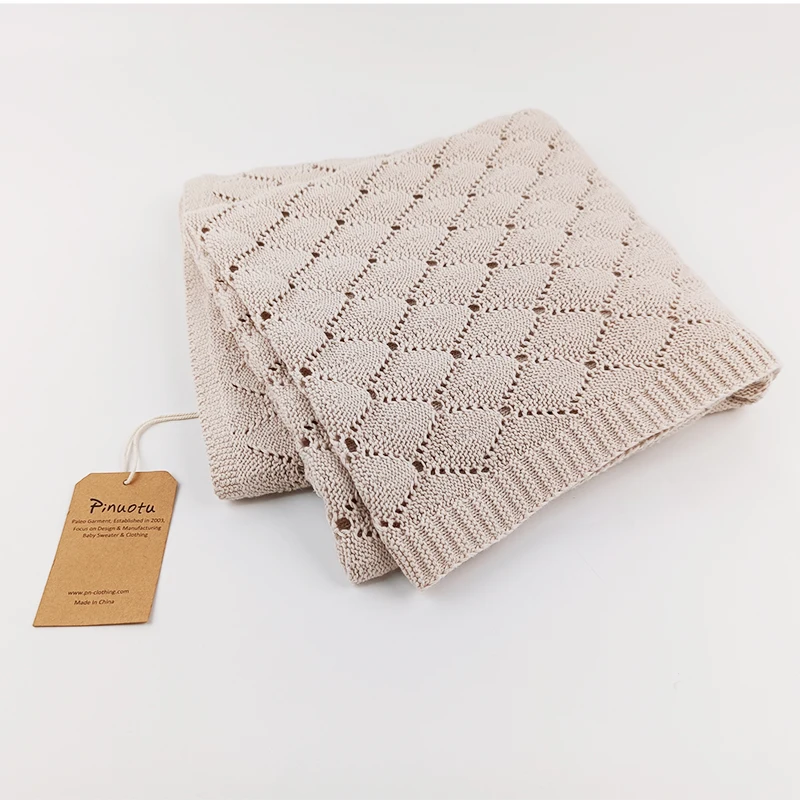 Pinuotu Baby Knitted Blanket Pointelle Checkered Kids Winter Swaddle Bedding Cotton Double Sided Plaid Baby Knit Blankets