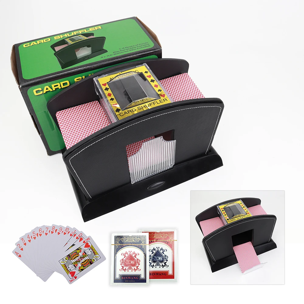 Hot selling 1-4 leather deck poker card shuffler black automatic rummy machine for casino game