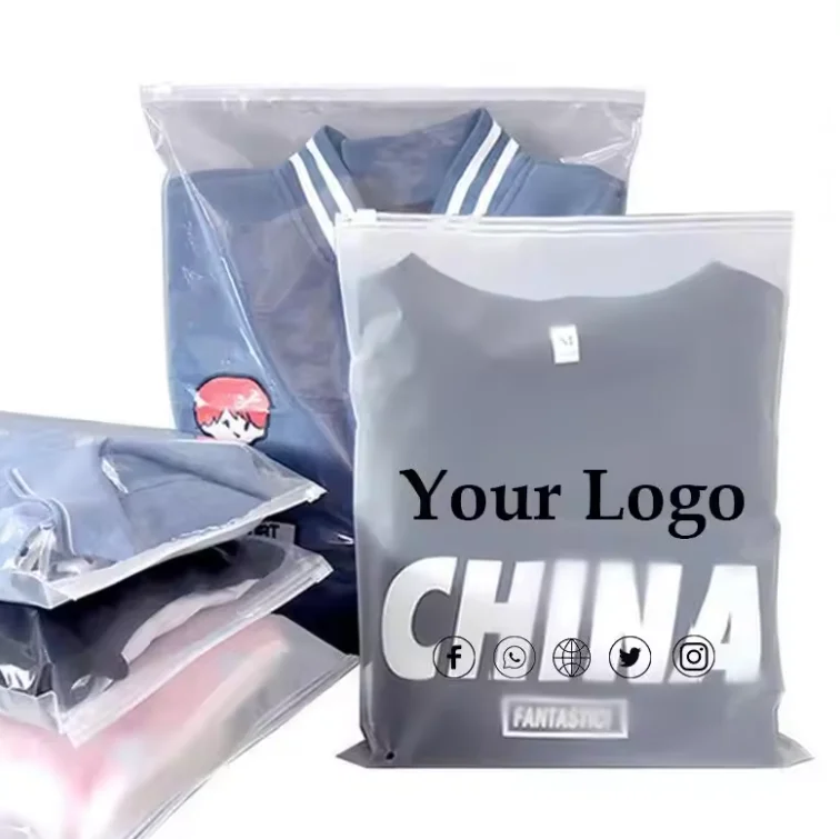 Swimwear T-shirts Packaging Frosted Waterproof Zipper Bag Biodegradable Clothing Packaging
