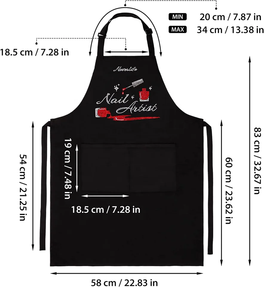 Personalised  with rhinestones Protective Aprons Nail Technician Manicure custom Unisex Apron 2 Pockets Adjustable Manicurist