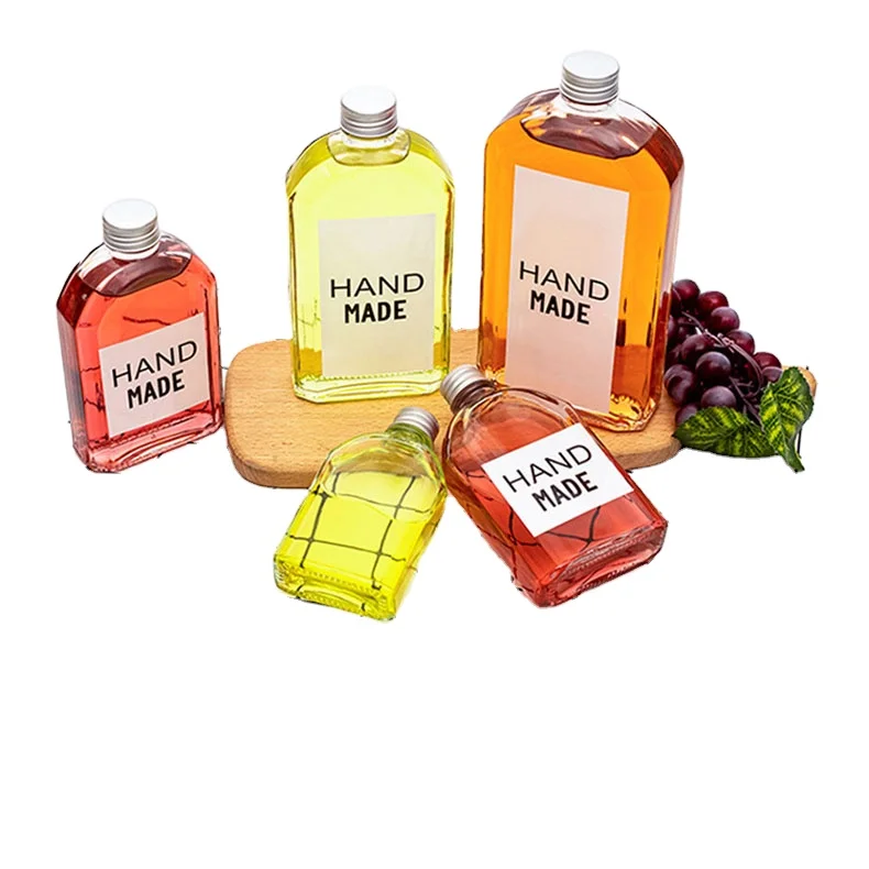 500ml Flat Clear Vodka Bottle Glass Beverage Cold Brew Coffee Juice Liquor Tea Milk Bottle