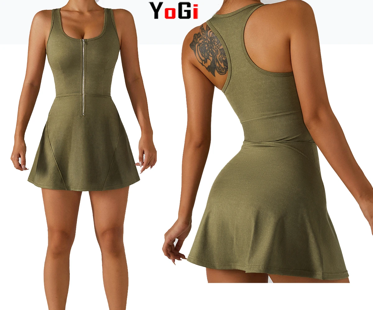 High Quality Women Girls One Piece Zip Sportswear Beach Exercise Golf Workout Jumpsuit Yoga Tennis Dresses With Shorts With Bras