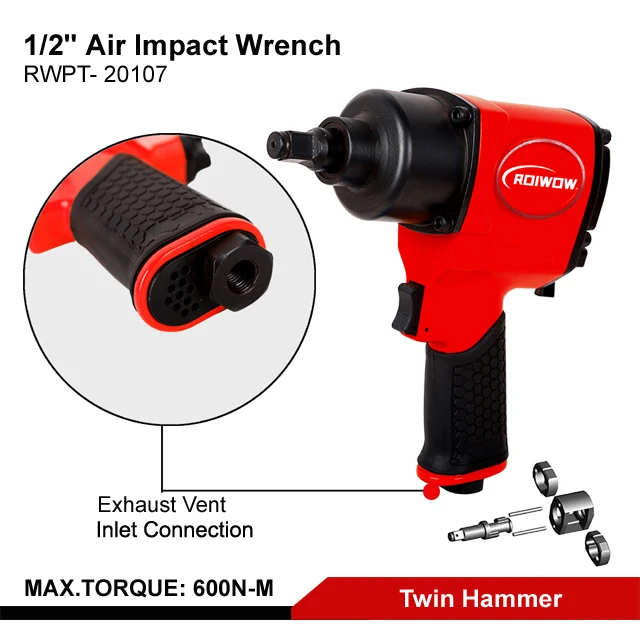 1/2 inch Pneumatic High Torque Wrench Twin Hammer Air Impact Wrench Tool Kit Pneumatic Torque Wrench Air Gun Set Socket