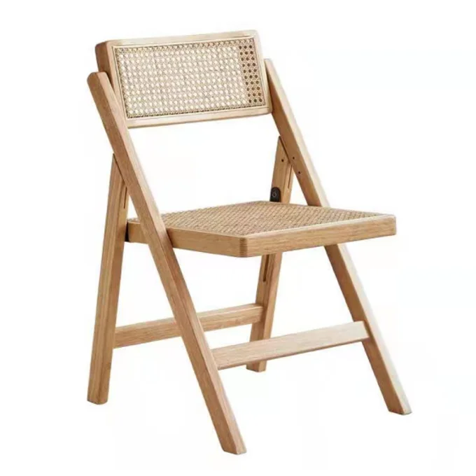 Nordic Household Folding Rattan Armchair Simple Solid Wood Dining Chair