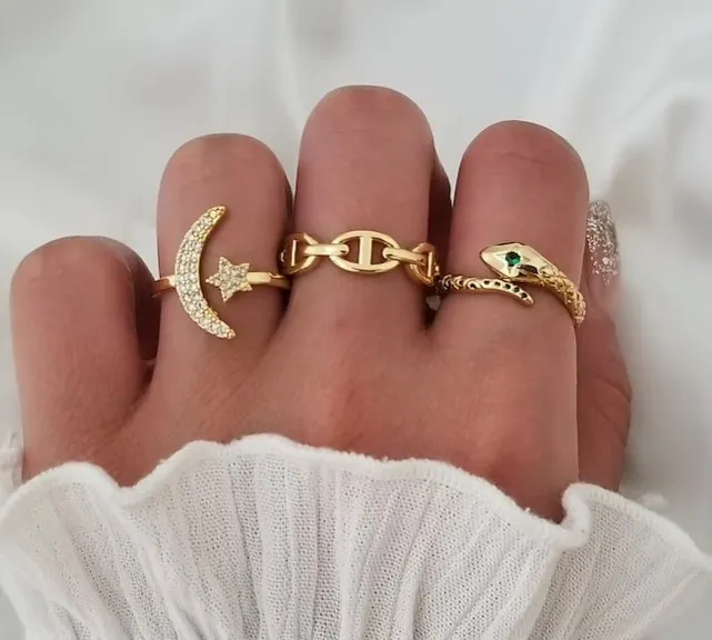 Hot Selling Stainless Steel Ring Jewelry Handmade Minimalist Chain Ring PVD Gold Marine Link Chain Ring