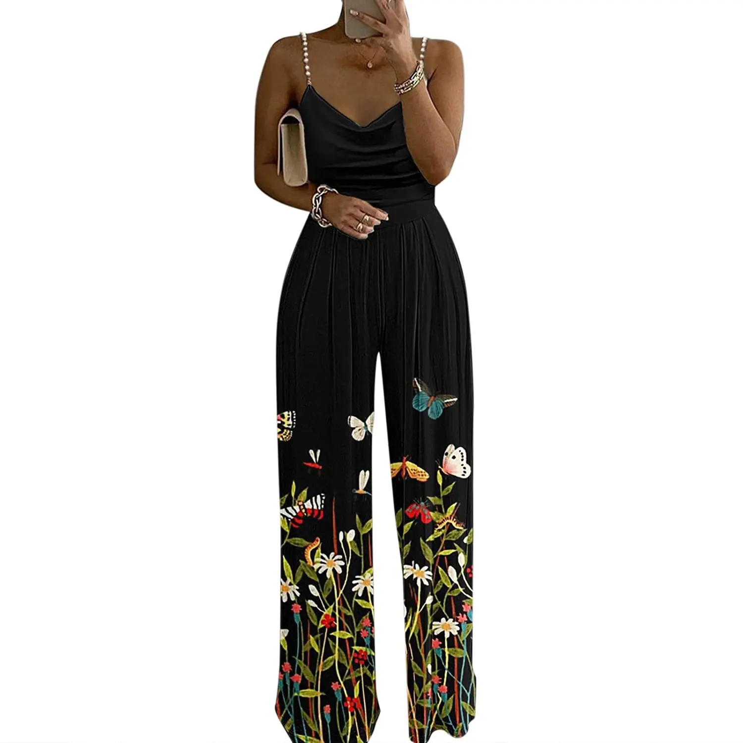 2022 New Fashion Sling Women Sleeveless Sling Print Loose Jumpsuit Summer Onesie Pants Jumpsuit One Piece Pants Casual Bodysuit