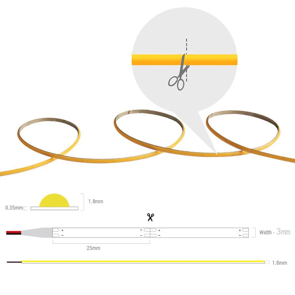 Ultra-Thin 3mm FOB COB LED Strip Light 12V 24V 4mm 5mm USB TV Backlight Flexible RGB/RGBW Cob LED Strip with WiFi Switch Mode