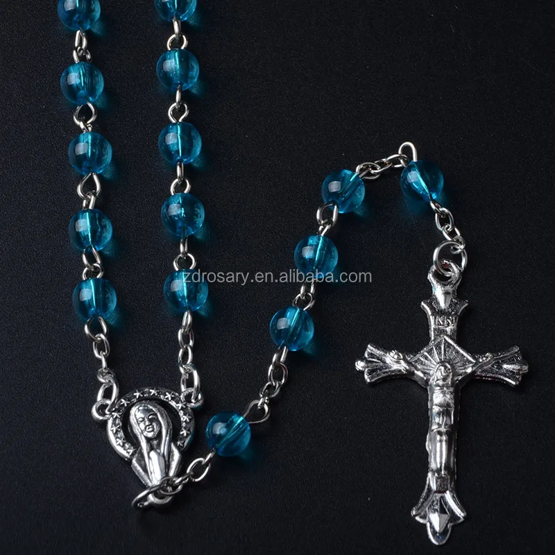 Wholesale from factory, 6mm blue Catholic plastic rosary, чаплет for prayer