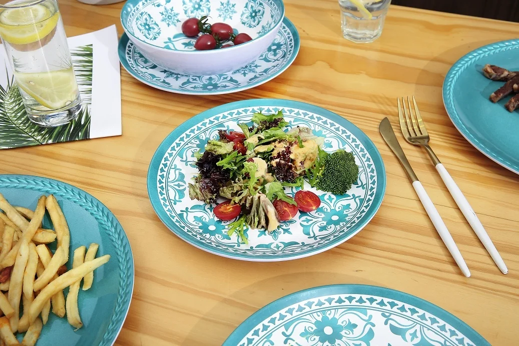 Green Flower Thailand Dinnerware Stoviglie Country Melanina Plasric Picnic Dish Bowl And Plates Melamine Retro Korean Dinner Set