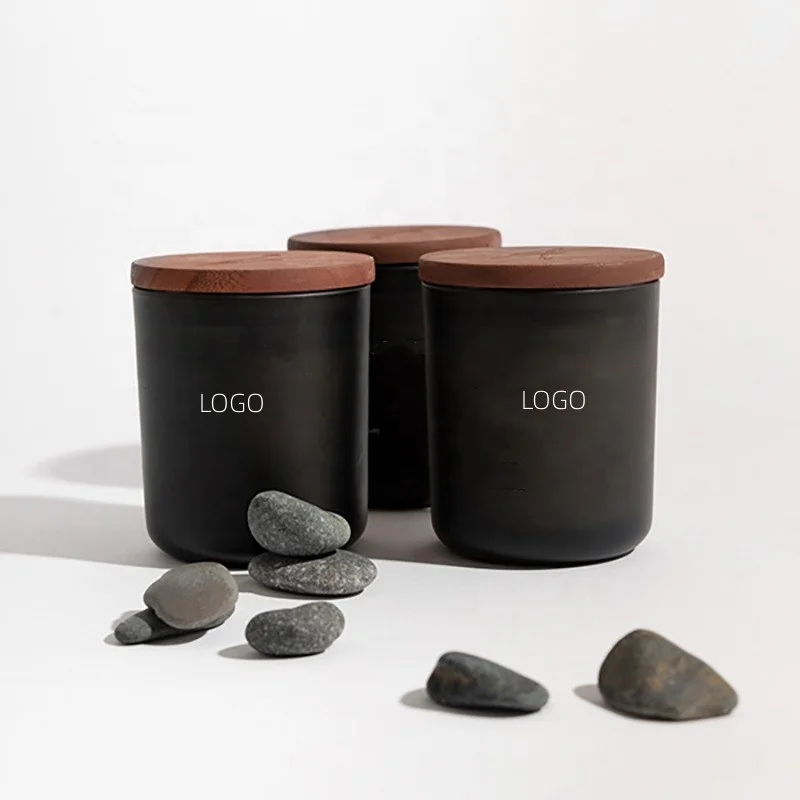 Wholesale 8oz unique round luxury empty glass candle jar with wooden cover