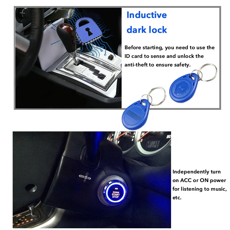 12V Universal  Dark Lock Alarm Car One Button Start Modification System -1