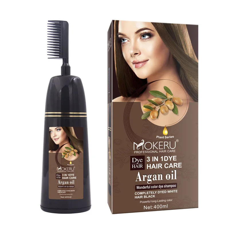 Mokeru 400ml  3IN1 Argan Oil Hair Color Cream Light Brown Fashion Shampoo Comb OEM Accept For Home Dyeing