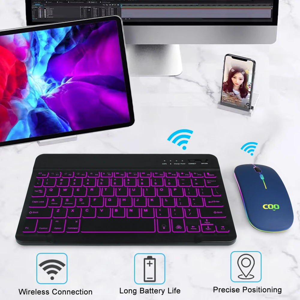 Buy LED Light 2.4g and BT Mouse and Keyboard Wireless Set For Laptop Ipad Pro Air Mini