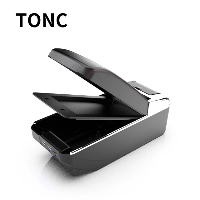 TONC Black Red Line Leather Armrest Car Interior Accessories Center Armrest Storage Box For PROTON Wira