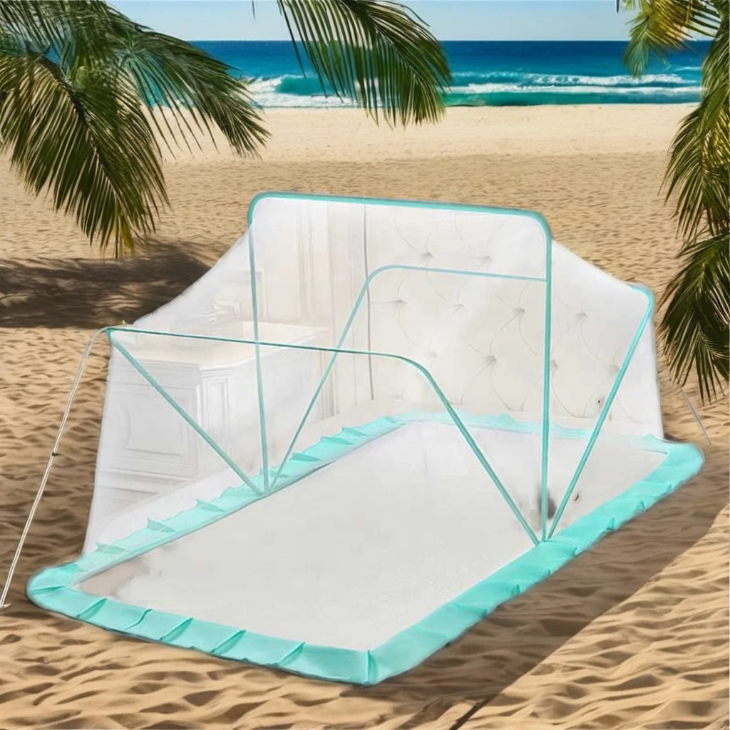 Wind Valley Double-Layer Instant Pop-Up Portable Baby Travel Bed with Mosquito Net Pad for Summer Outdoor Beach Tent Use