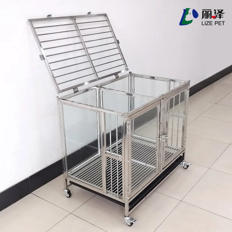 Lize Pet Stainless steel glass dog display cage folding pet carrier for sale