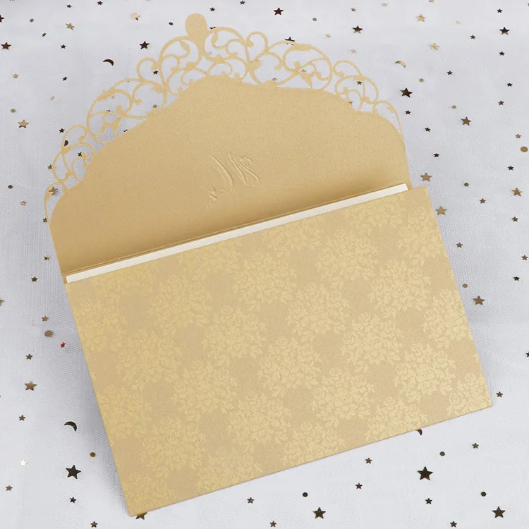 
Elegant classic style ribbon invitation card and diamond embellishment in gold 