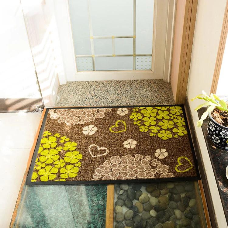 Non Slip PVC Backing Cut Pile Polyester Printed Door Mat Indoor Outdoor Mats