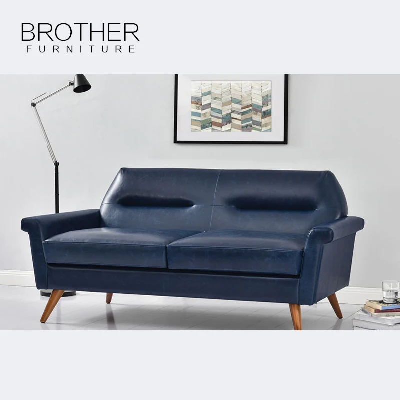 china modern living room nordic Navy Blue 2 seater sofas genuine leather sofa wholesale