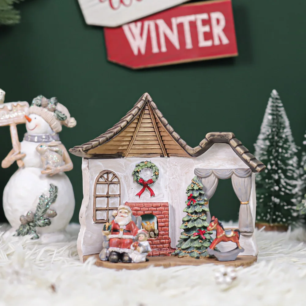 Custom Christmas Figurine Resin Figurine Snow House Christmas Decorations Vintage Europe Folk Art Fairy Home & Garden Decor 