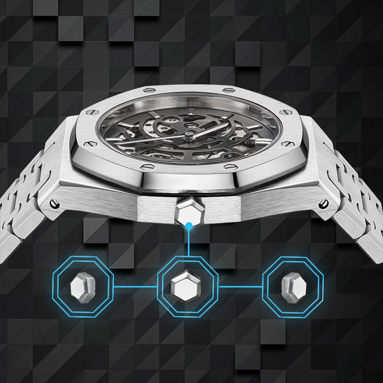 China Manufactur Custom Watch Logo Mechanical Skeleton Male Watches