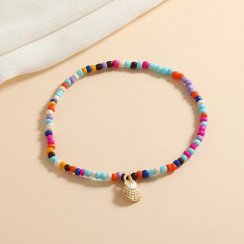 Cute Beaded Bracelet  Mixed Color Beads Flower Elastic Rope Chain Bracelet& Bangle Female Charm Jewelry