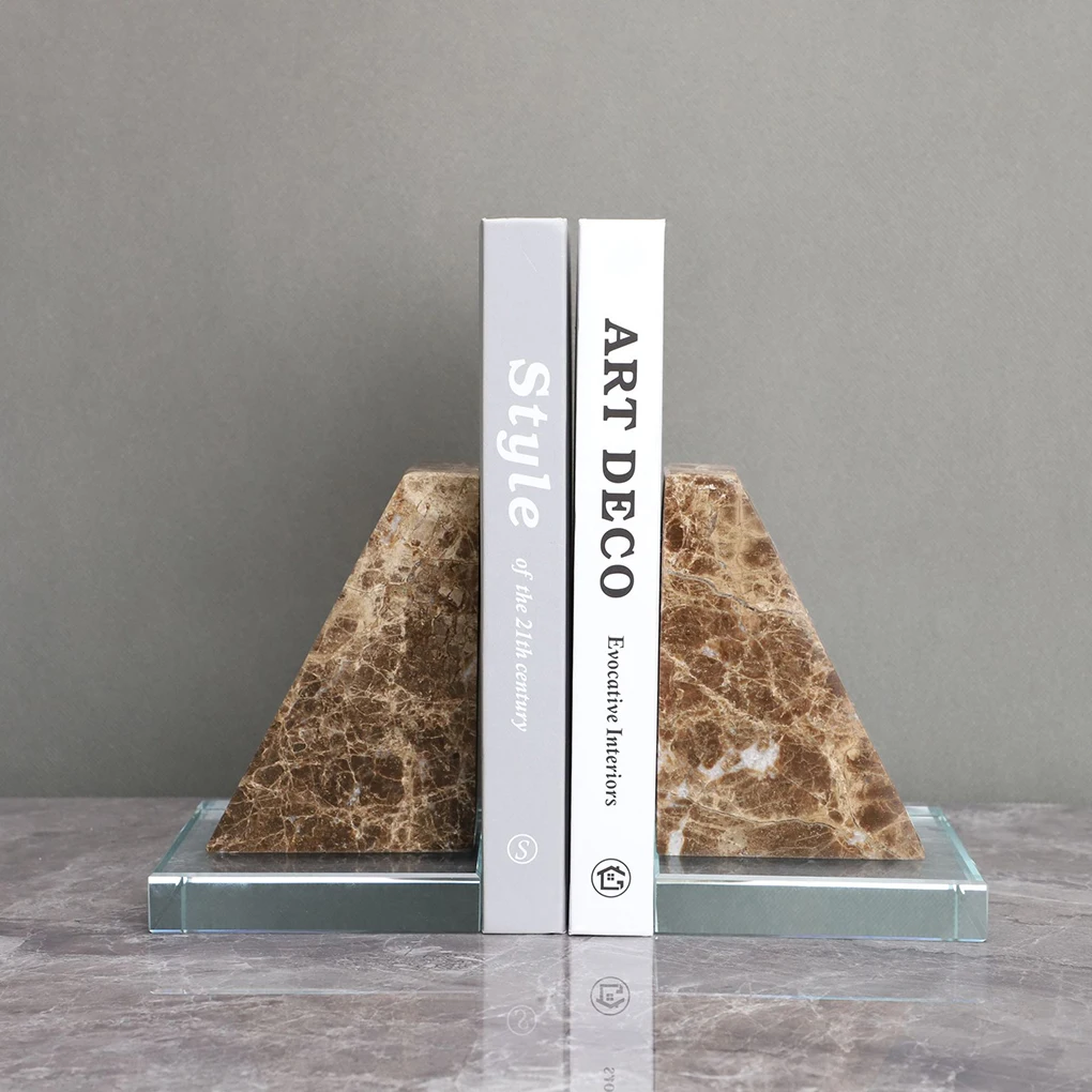 Emperador Light Bookends Marble Home Decor Creative Arched Stone Ornaments Natural Marble Crafts Stone trapezoidal Bookends