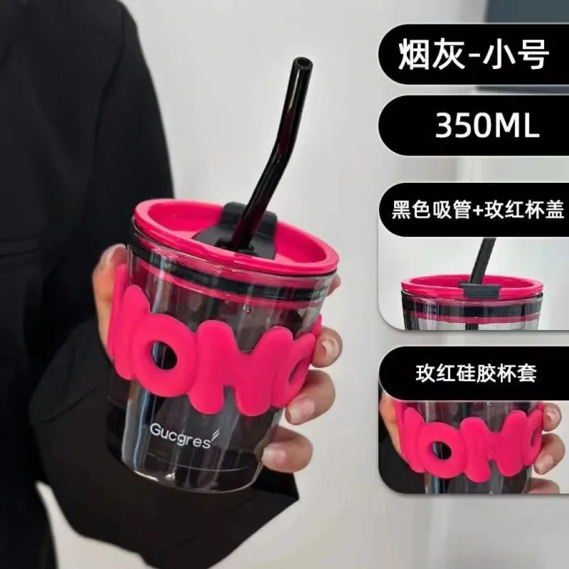 Wholesale Straw Coffee Mug Glass Gradient Cup Cold Drink Cups Coffee With Lid And Straw