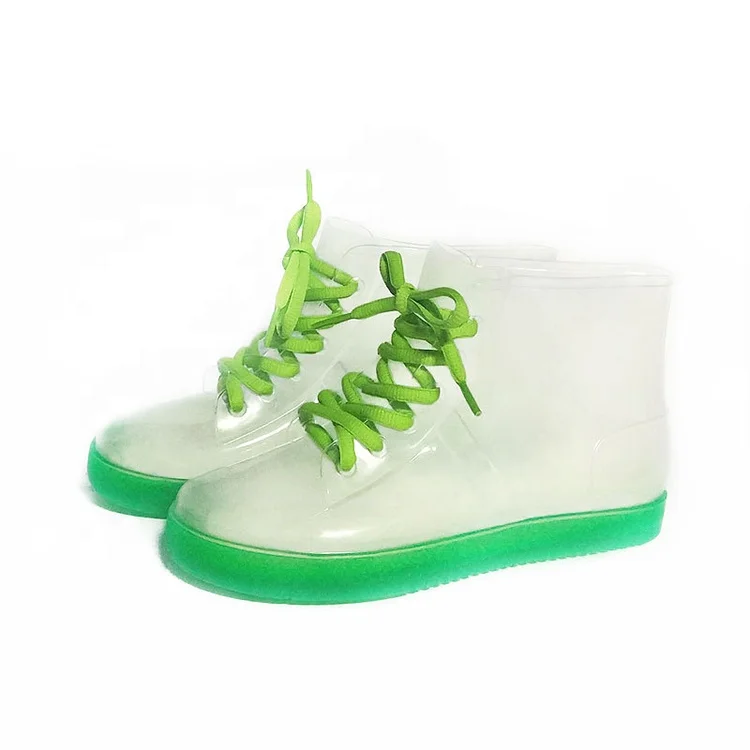 Fashion custom new style transparent  PVC rain boots waterproof jelly shoes outdoor girls riding warm skidproof galoshes