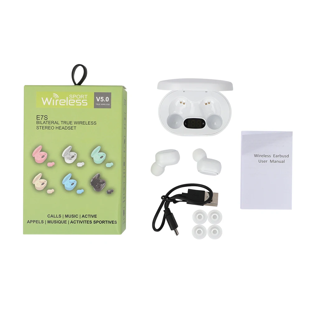 Led Display Sports Headset Fashion OEM Custom Touch Control Stereo Mini Wireless Earbuds Color E7S Earphone