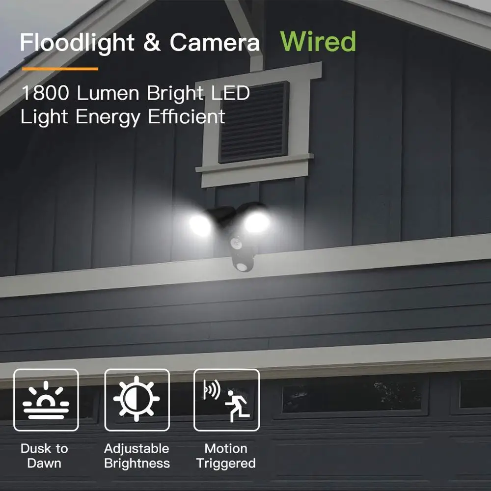 
Double head app control smart wifi floodlight cameras outdoor remote control wireless HD 1080 garden light camera 