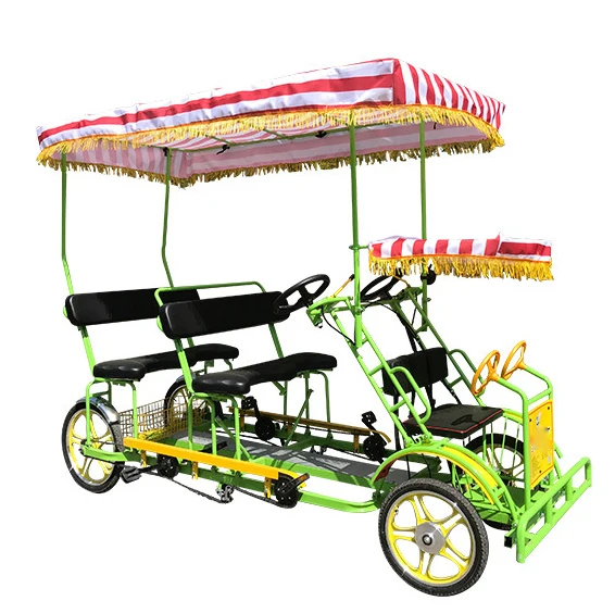 Entertainment 4 WHEEL YELLOW RED BLUE Steel Frame sightseeing tandem bicycle tourist and recreational vehicles adult tandem bike (1600379653633)