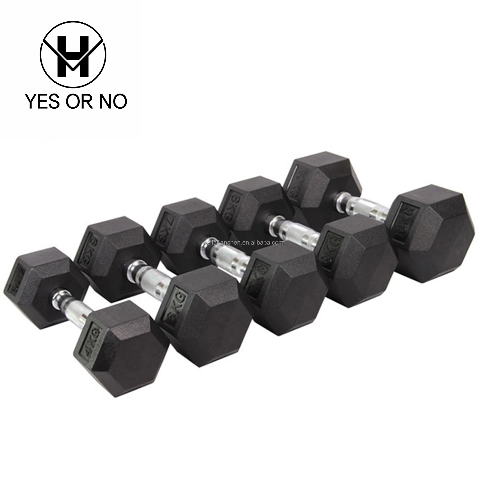 High Quality free weight lifting fitness workout 40kg 50kg rubber dumbbell hexagon hex dumbbell