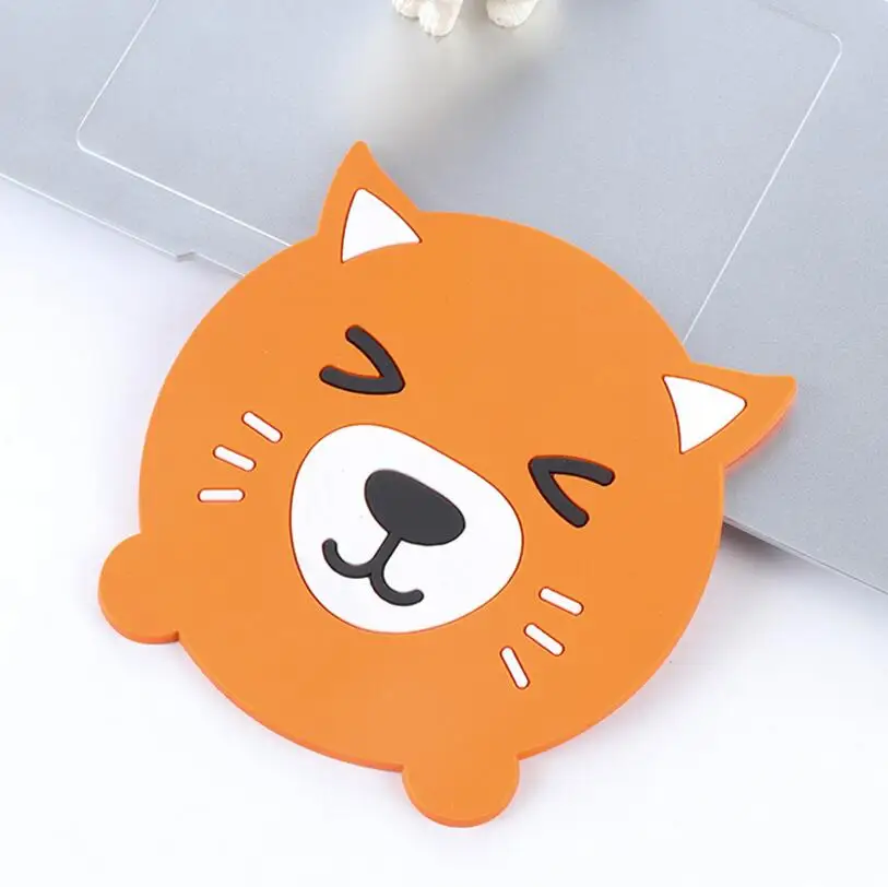 Eco-friendly PP Plastic Cartoon Cute Animal Head Design Custom Silicone Coasters