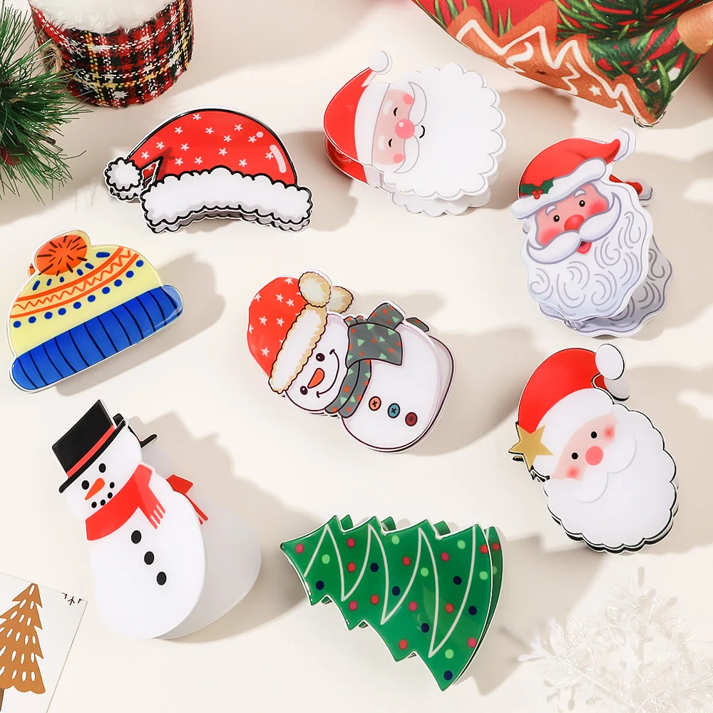 Christmas Cute Acrylic Snowman Shark Claw Clip Unique Sweet Durable Hat Shape Haarspangen Geometry Green Smooth Hairpin For Girl