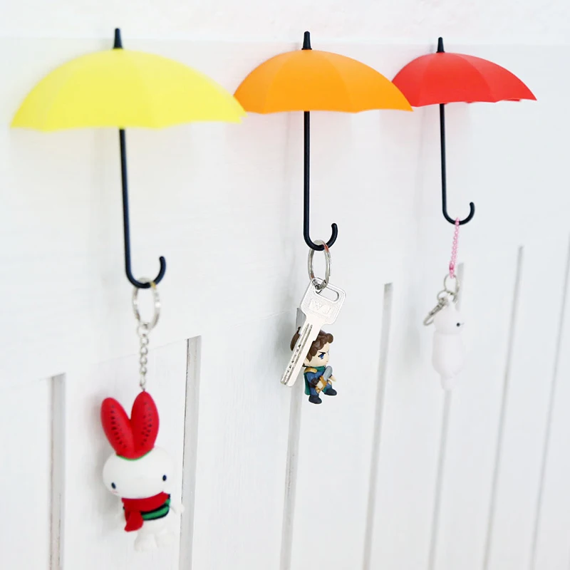 3Pcs/Set Umbrella Shaped Wall Hooks Creative Key Hanger Hook Cute Sticky Holder Decor Hook Kitchen Bathroom Bedroom Accessories