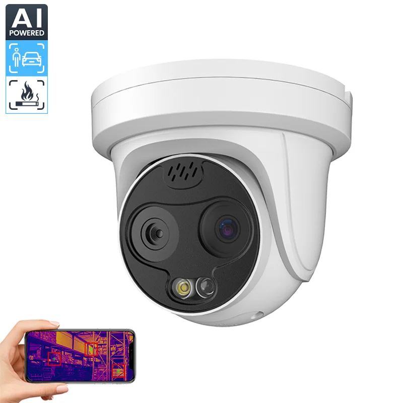 Human & vehicle detection thermal eyeball camera strobe light audio alarm thermal & optical Bi-Spectrum network turret camera