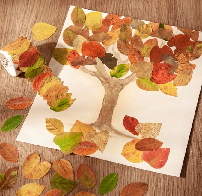Hot Sales Simulation Leaf Petal-Shaped Vintage Stickers Plant Series Handbills DIY Handbook Diary Decorative Stickers