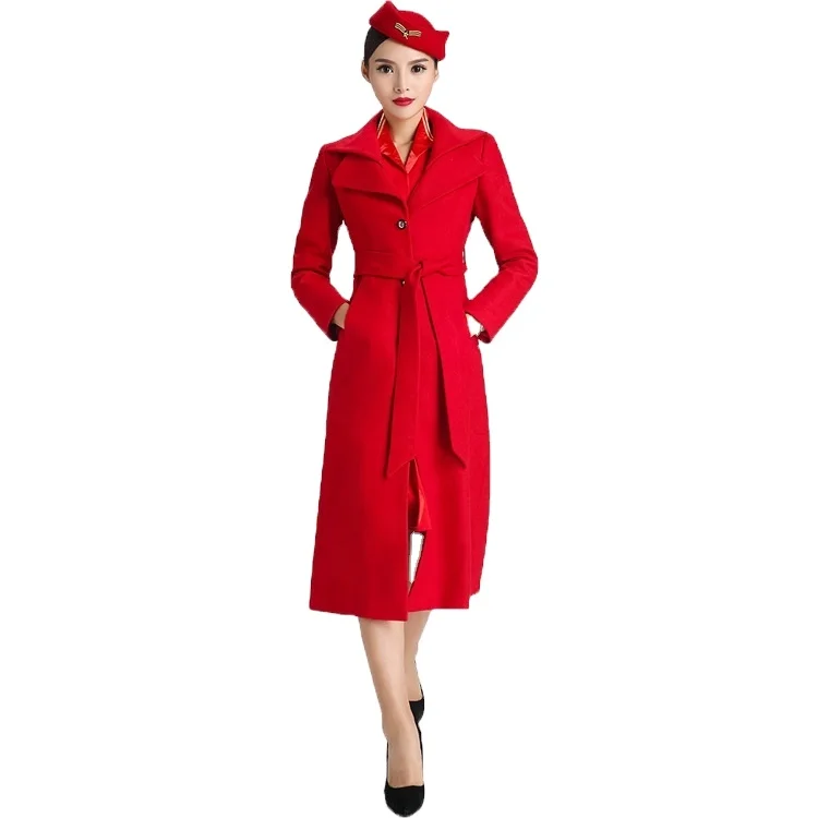 Flight Attendant Uniform Fashion Red Blazer Skirt Airline Stewardess Uniform Womans Women OEM Service Support Polyester / Cotton