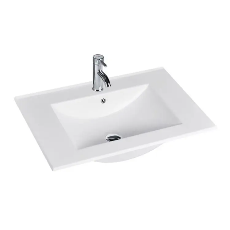 Modern White Ceramic Hotel Wash Hand 9L Wash Basin Rectangular Thin Edge Dresser Single Cabinet Bathroom Sink