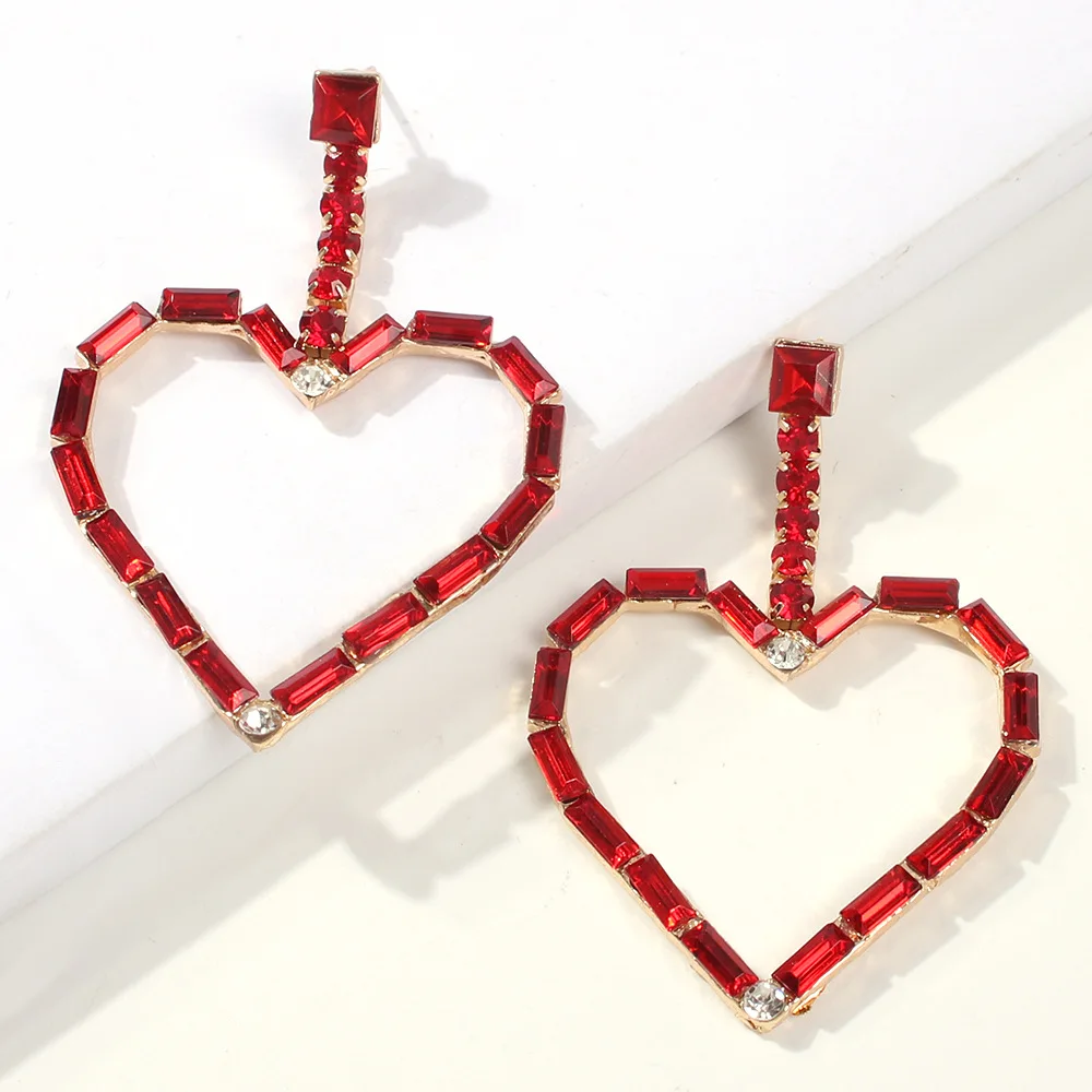 2020 Latest ZA Alloy Full Rhinestone Crystal Heart Simple Earrings