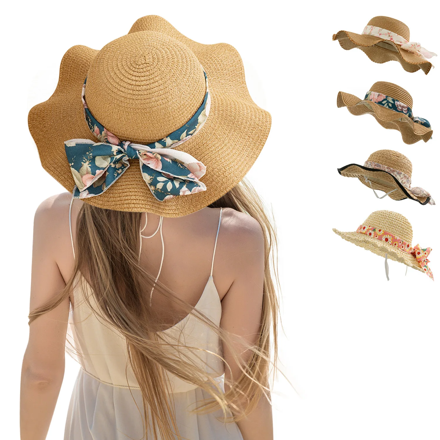 Оптовая продажа, новинка 2022, женские летние соломенные пляжные шляпы большого размера с бантом и широкими полями