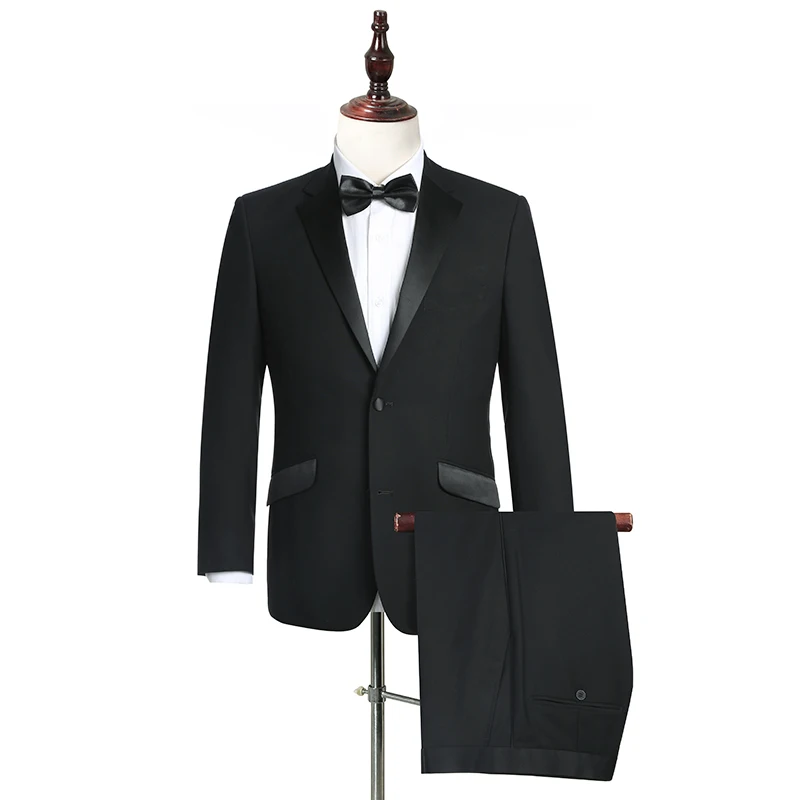 Классический силуэт, черный атласный лацкан, однобортный мужской свадебный смокинговый костюм, шерстяной Блейзер, деловой пиджак для ужина